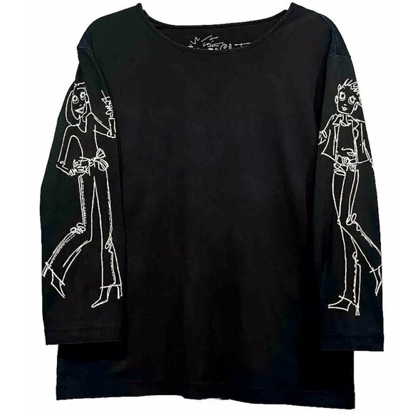 Chat-Tees By Chicos Tops - Chat-Tees By Chicos Black Cheers Scene On Back Pullover Long Sleeve Shirt Size 3